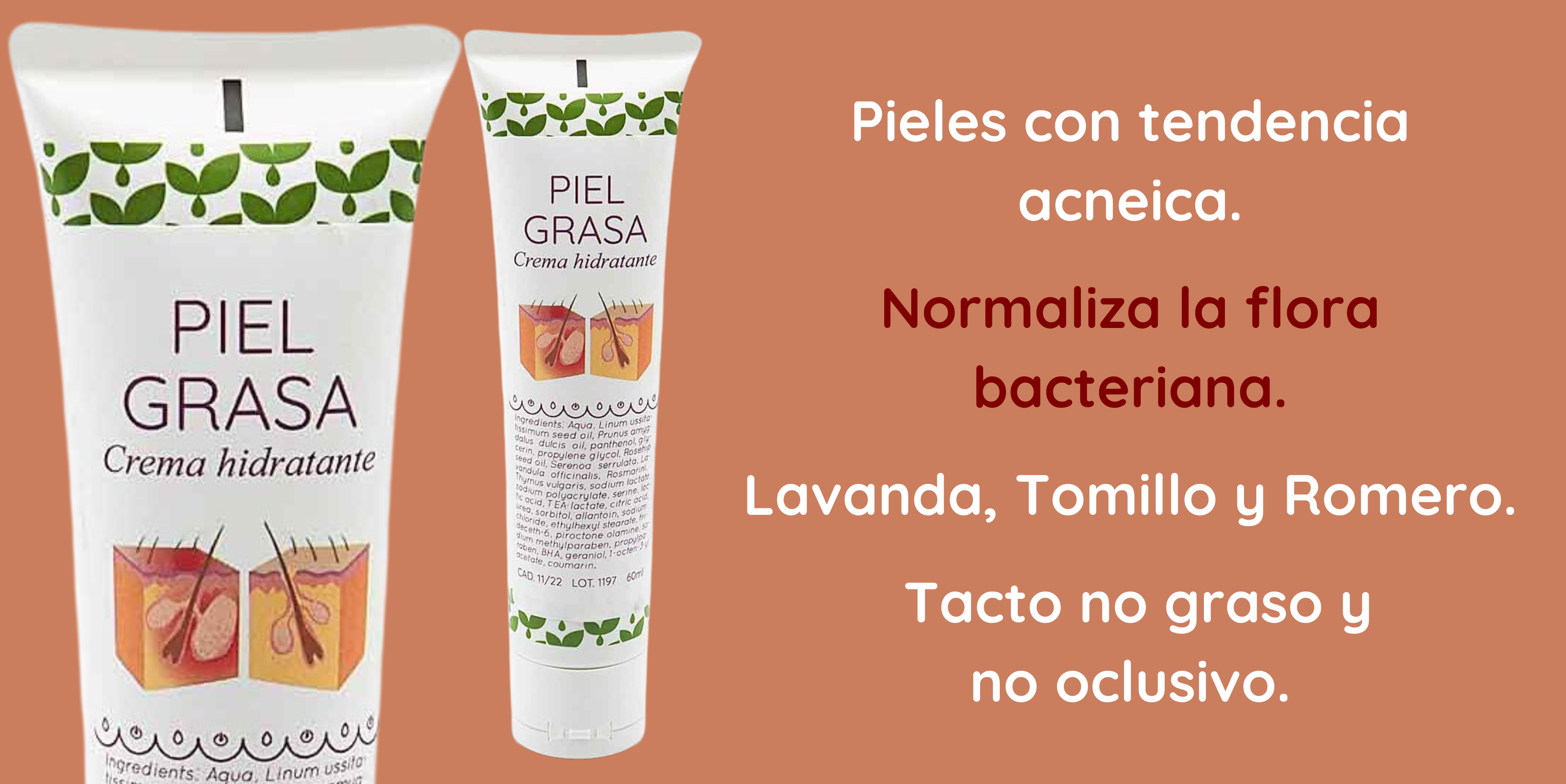 Crema hidratante piel grasa 1842, Lavanda, Tomillo y Romero en un gel-crema para cuidar el cutis con acné.