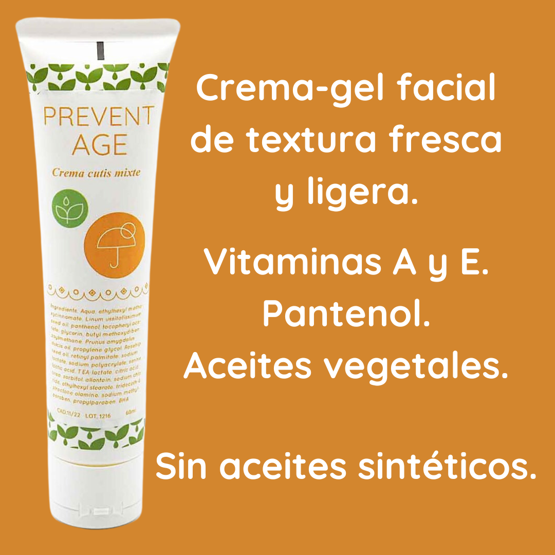 Crema hidratante prevent age 1842 con aceites vegetales, pantenol, vitamina Ay E.