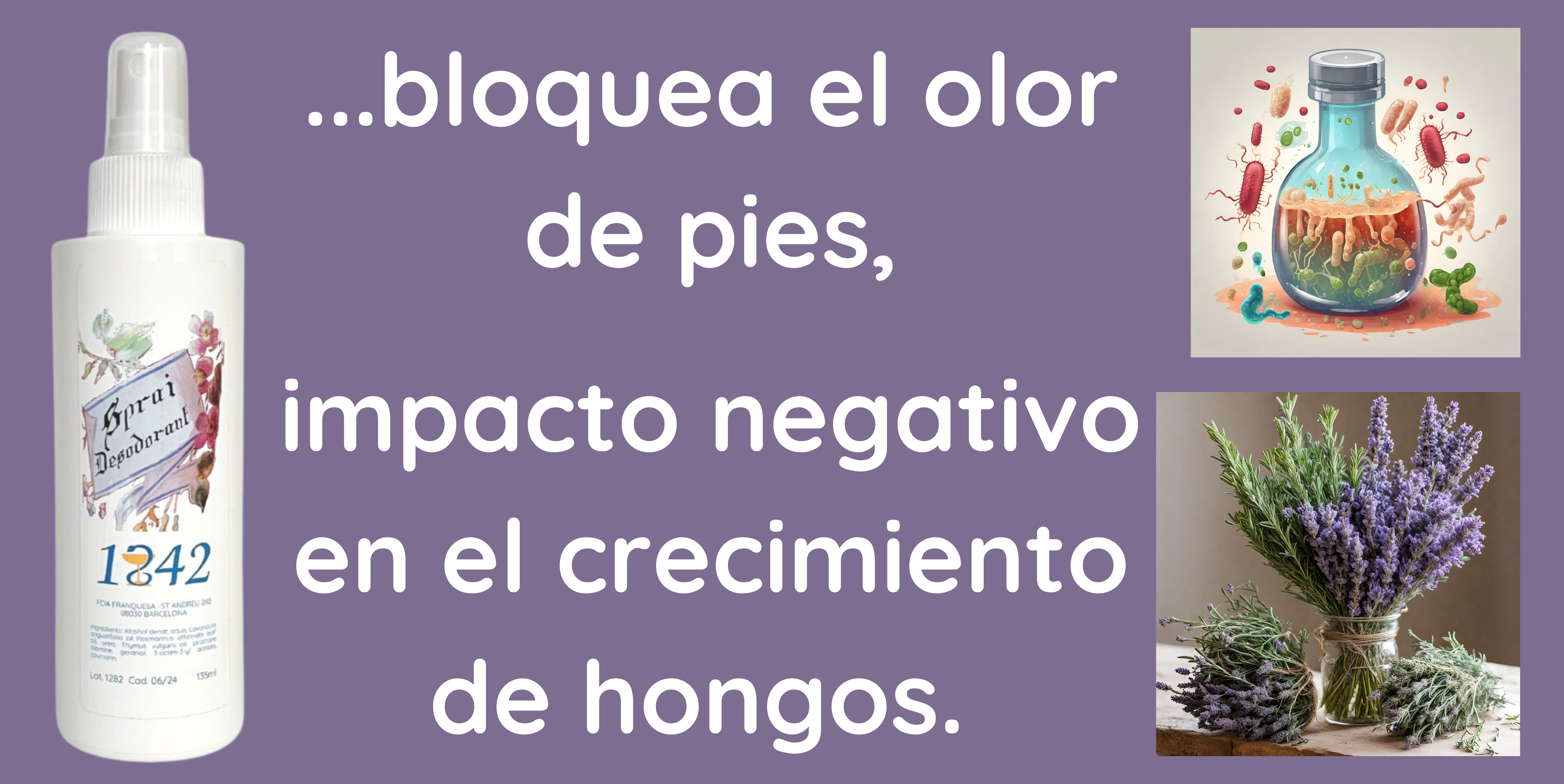 spry desodorante 1842, impacto negativo en el crecimiento de hongos en los pies.